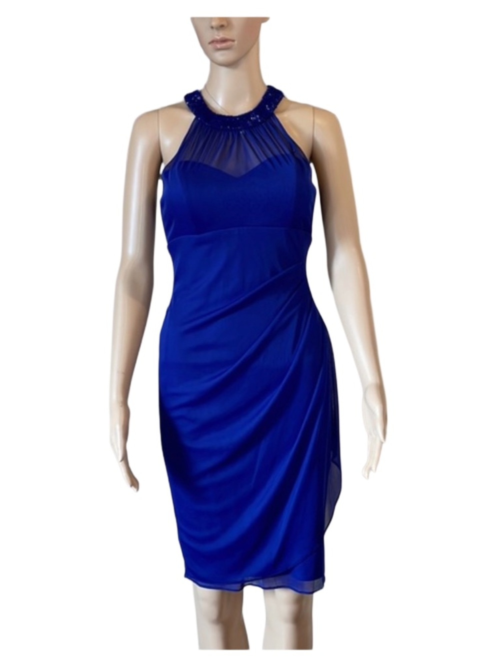 Cache  Ruched Halter Sheath  Cocktail dress
Cobalt Blue women's rare
Size: 10